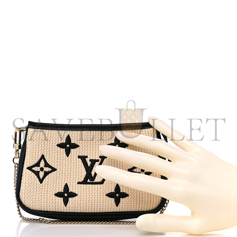 LOUIS VUITTON COTTON MONOGRAM GIANT MINI POCHETTE ACCESSORIES BEIGE BLACK M82472 (15.5*10.5*4cm)